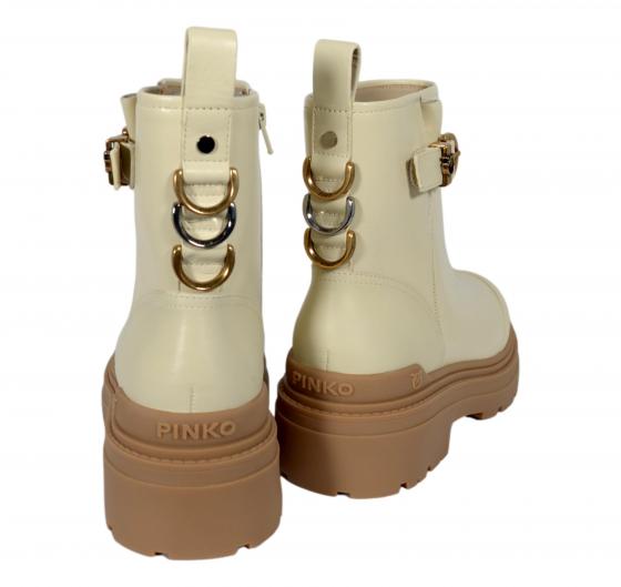 PINKO Stivaletti alla Caviglia con Zip Mia 21 Ankle Boot Donna in Pelle di Vitello SD0409P001 Colore Yogurt