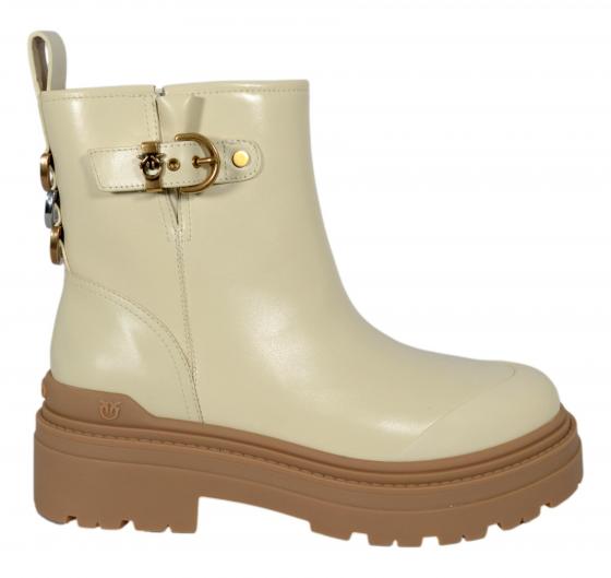 PINKO Stivaletti alla Caviglia con Zip Mia 21 Ankle Boot Donna in Pelle di Vitello SD0409P001 Colore Yogurt