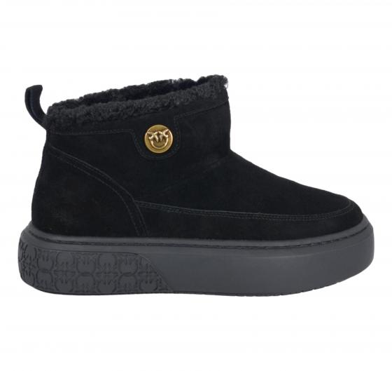 PINKO Yoko 22 Mid Sneakers SS0105P055 Donna in Camoscio Nero con Fodera in Pelliccia Sintetica