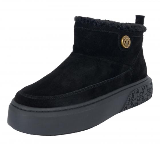 PINKO Yoko 22 Mid Sneakers SS0105P055 Donna in Camoscio Nero con Fodera in Pelliccia Sintetica