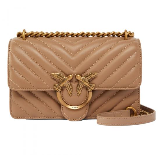 PINKO Borsa Donna Love One Mini Dc Sheep Nappa Chevron 100074 Colore Beige D01Q