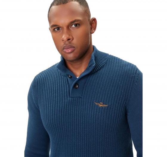 AERONAUTICA MILITARE Maglia Uomo Collo Alto Con Bottoni In Cotone MA1572UL00409 Colore Blu