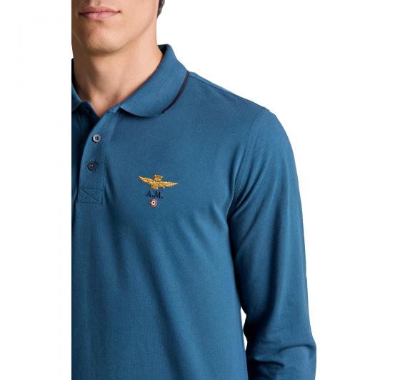 AERONAUTICA MILITARE Polo Uomo Manica Lunga Basica In Cotone PO1653UP00082 Colore Blu Avio