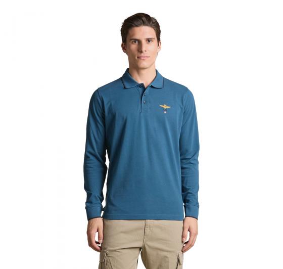 AERONAUTICA MILITARE Polo Uomo Manica Lunga Basica In Cotone PO1653UP00082 Colore Blu Avio