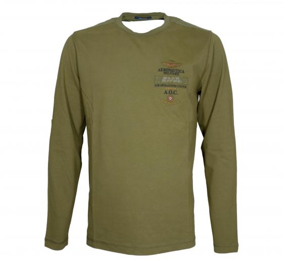 AERONAUTICA MILITARE T Shirt Uomo Manica Lunga In Cotone Tinto Capo e Canvas TS2470UJ00705 Colore Verde Militare