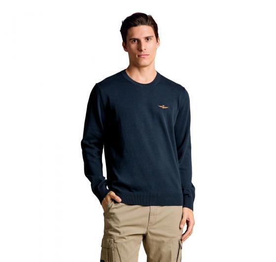 AERONAUTICA MILITARE Maglia Uomo Girocollo In Cotone Tinto Filo MA1611UL00506 Colore Blu