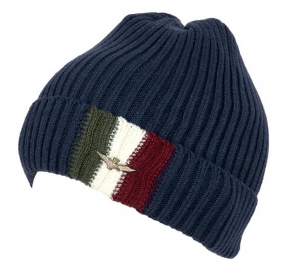 Aeronautica Militare Berretto Uomo a Coste Blu con Bandiera Tricolore e Logo in Metallo 252CU0080UL00555