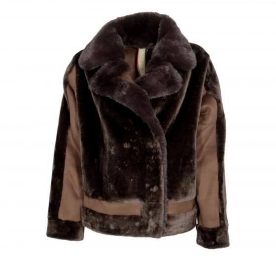 VLAB Giubbotto Donna Chiodo Effetto Pelliccia FW56036 FACE Colore Marrone
