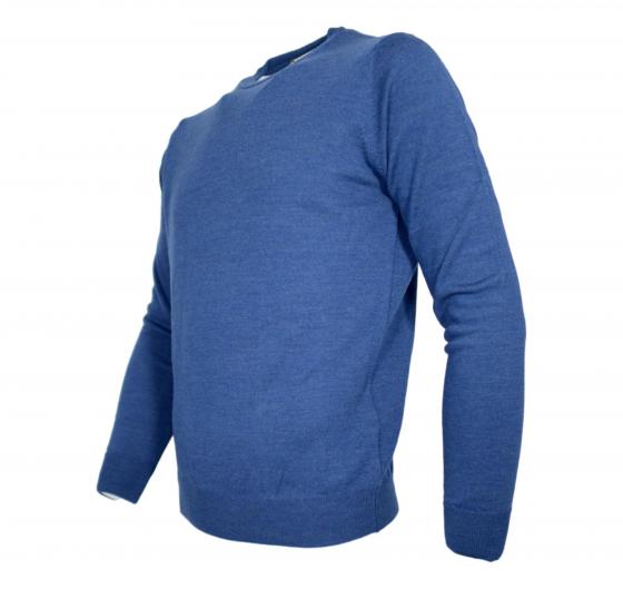CASHMERE COMPANY Maglia Uomo Girocollo Pura Lana Merinos Extrafine Slim fit Colore 252 Blu