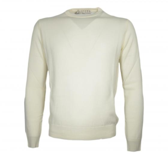 CASHMERE COMPANY Maglia Uomo Girocollo Pura Lana Merinos Extrafine Slim fit Colore 102 Panna