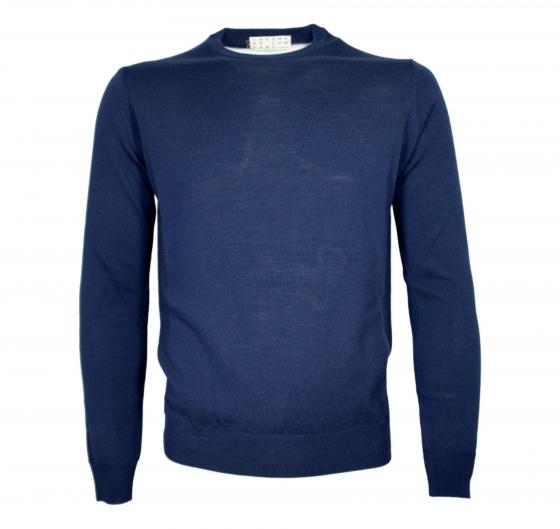 CASHMERE COMPANY Maglia Uomo Girocollo Pura Lana Merinos Extrafine Slim fit Colore 152 Blu Royal