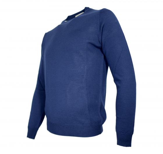 CASHMERE COMPANY Maglia Uomo Girocollo Pura Lana Merinos Extrafine Slim fit Colore 152 Blu Royal