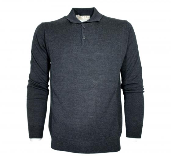 CASHMERE COMPANY Maglia Uomo Modello Polo In Lana Merinos Extrafine 198 Grigio