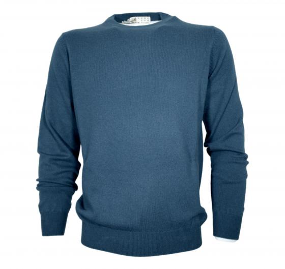 CASHMERE COMPANY Maglia Girocollo Uomo In Puro Cashmere Colore 253 Blu Avio