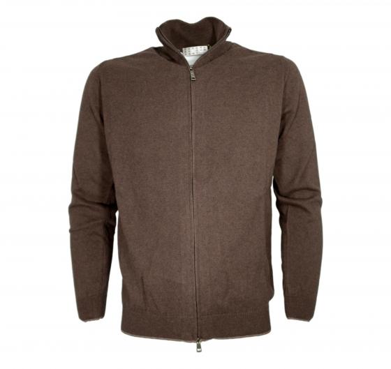 CASHMERE COMPANY Maglia Full Zip Uomo 95% Cotone 5% Cashmere Colore 125 Marrone