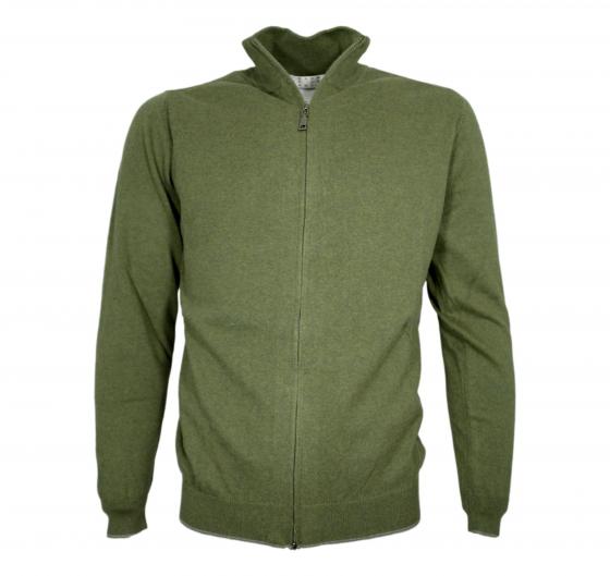 CASHMERE COMPANY Maglia Full Zip Uomo 95% Cotone 5% Cashmere Colore 232 Verde