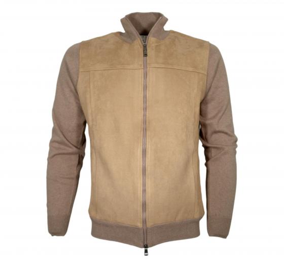 CASHMERE COMPANY Giacca Uomo Full Zip Cotone & Cashmere con Dettagli in Alcantara Beige 115