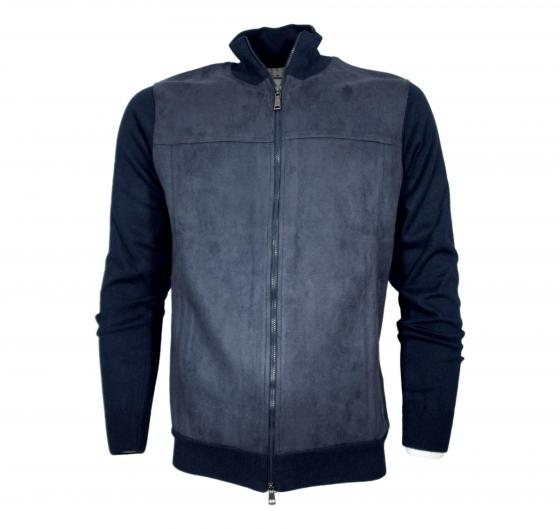 CASHMERE COMPANY Giacca Uomo Full Zip Cotone & Cashmere con Dettagli in Alcantara 151 Blu