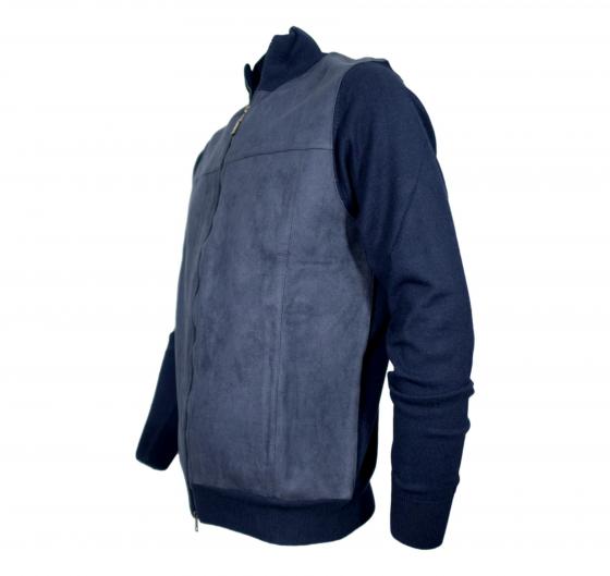 CASHMERE COMPANY Giacca Uomo Full Zip Cotone & Cashmere con Dettagli in Alcantara 151 Blu