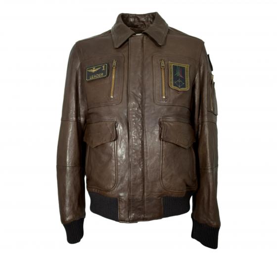 AERONAUTICA MILITARE Giubbotto In Pelle Da Uomo Frecce Tricolori PN0846 Colore Testa Di Moro