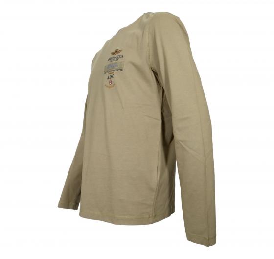 AERONAUTICA MILITARE T Shirt Uomo Manica Lunga In Cotone Tinto Capo e Canvas TS2470UJ00705 Colore Verde Oliva