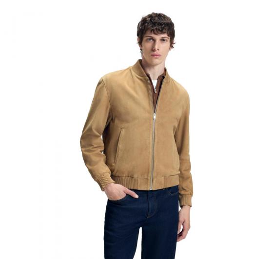 BOSS Giubbotto Uomo Regular Fit In Pelle Scamosciato H Muller 50543213 Colore Beige