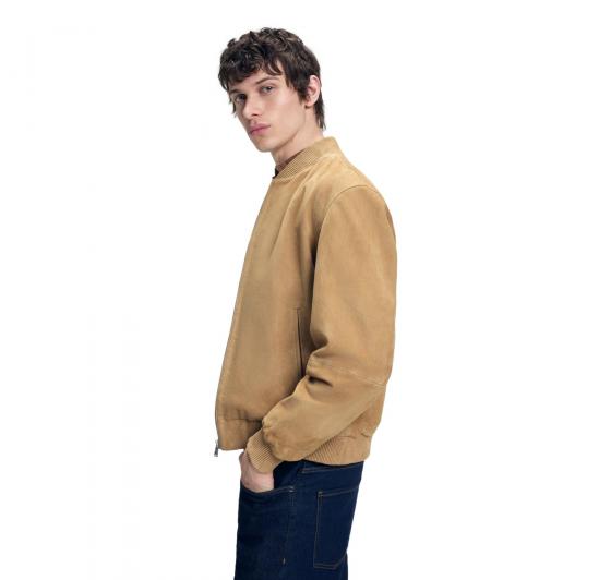 BOSS Giubbotto Uomo Regular Fit In Pelle Scamosciato H Muller 50543213 Colore Beige