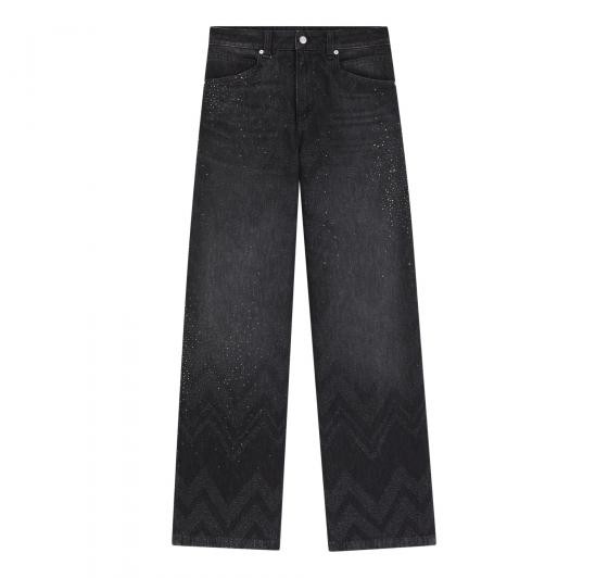 BOSS Jeans Donna A Gamba Larga In Denim Con Cristalli C SLOUCHY MR 50548444 Colore Nero