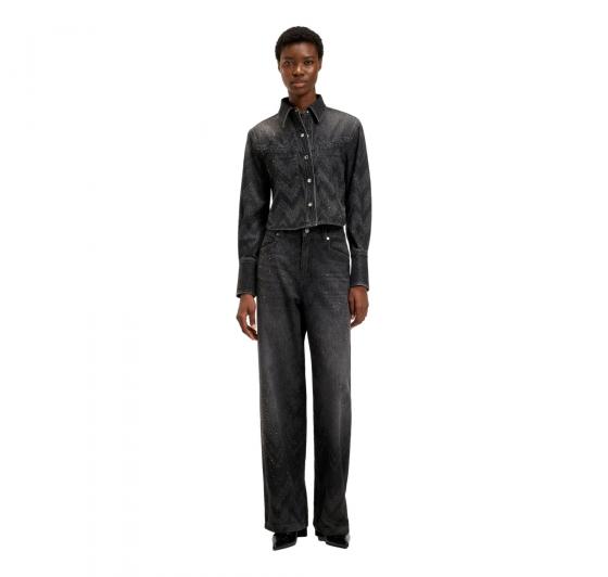 BOSS Jeans Donna A Gamba Larga In Denim Con Cristalli C SLOUCHY MR 50548444 Colore Nero