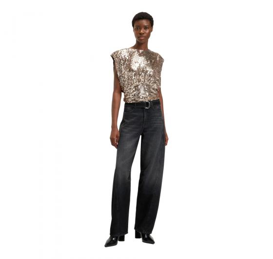 BOSS Jeans Donna Con Gamba Balloon In Demin Rigido Con Cintura C_BALOON HR BELT 50548453 Colore Nero