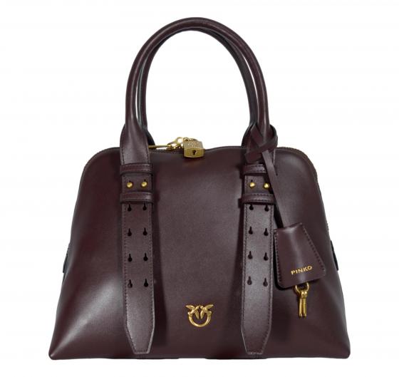 PINKO Borsa Donna Bowling Bag Medium Vitello Morbido 105906 LA7Q Colore Rosso Mogano