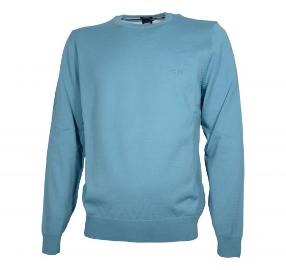 BOSS Maglione Uomo Regular Fit In Lana Vergine Con Logo Ricamato Botto 50476364 Colore Celeste