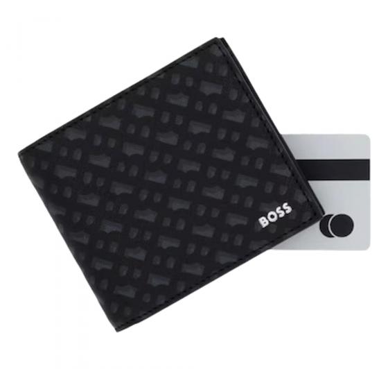 BOSS Portafoglio Uomo Con Monogramma e Logo Goffrato In Lamina Zair MN 4cc Coin 50552830 Colore Nero