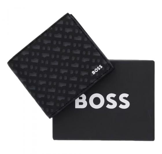 BOSS Portafoglio Uomo Con Monogramma e Logo Goffrato In Lamina Zair MN 4cc Coin 50552830 Colore Nero