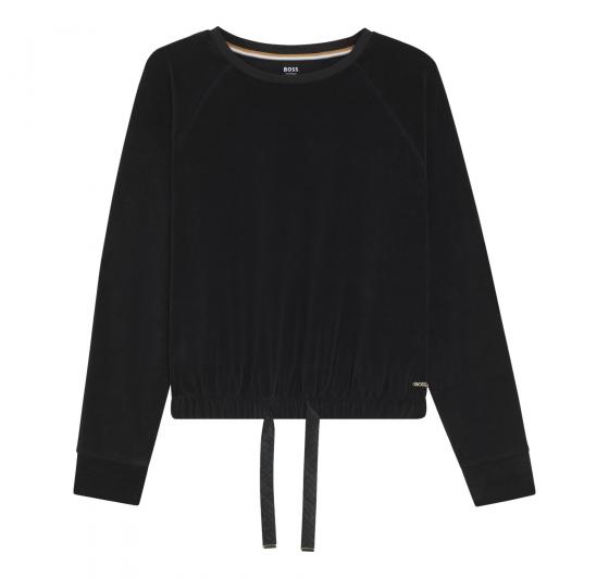 BOSS Maglione Donna In Misto Cotone Con Cordoncino Con Monogramma Sull Orlo Velour Sweatshirt 50550724 Colore Nero