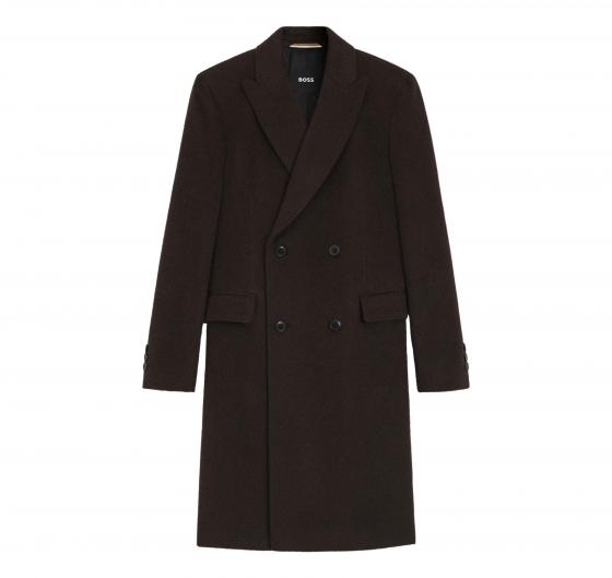 BOSS Cappotto Uomo Doppiopetto In Misto Alpaca H Hyde DB Peak 254 50551135 Colore Marrone Scuro