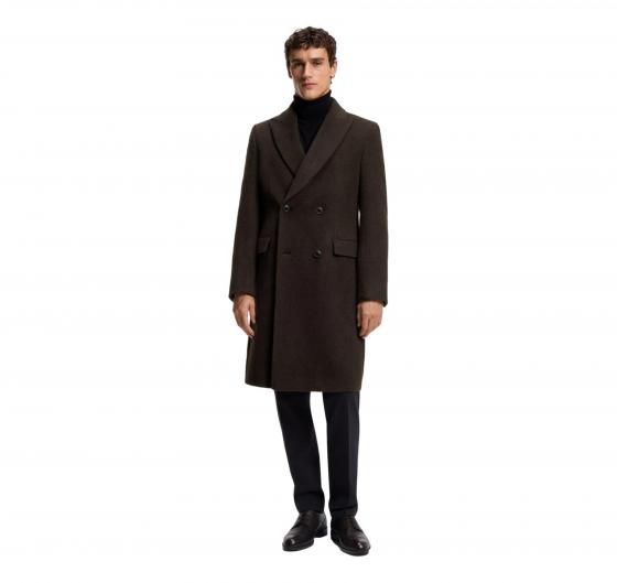 BOSS Cappotto Uomo Doppiopetto In Misto Alpaca H Hyde DB Peak 254 50551135 Colore Marrone Scuro