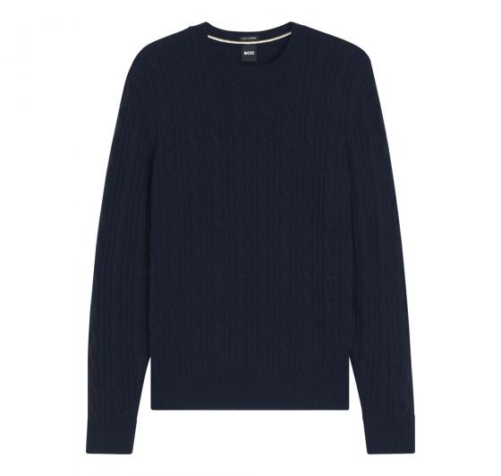 BOSS Maglione Uomo a Trecce In Lana e Cashmere H Hetico 50549975 Colore Blu