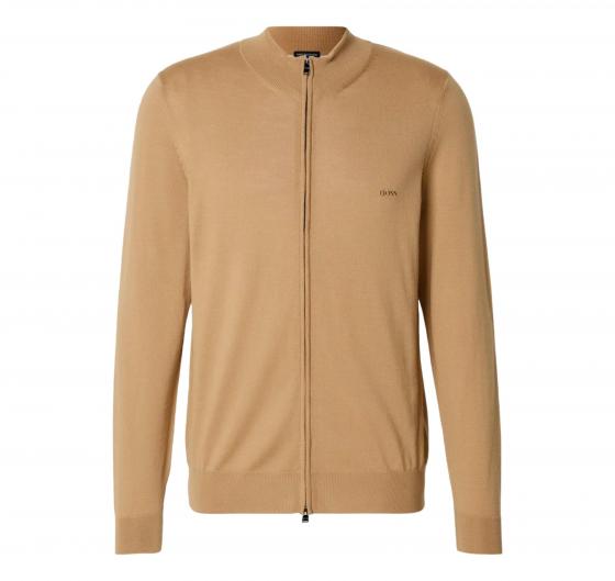 BOSS Cardigan Uomo In Lana Vergine Con Zip E Logo Ricamato Balonso L 50476347 Colore Beige Scuro