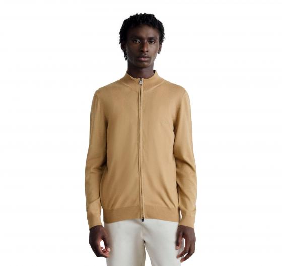 BOSS Cardigan Uomo In Lana Vergine Con Zip E Logo Ricamato Balonso L 50476347 Colore Beige Scuro