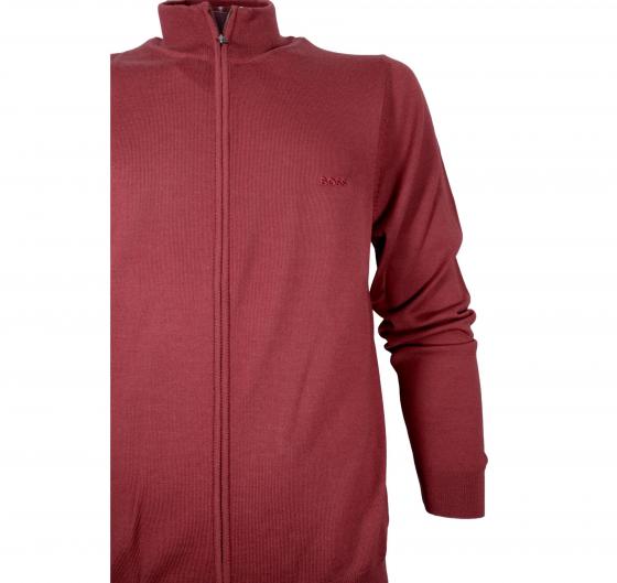 BOSS Cardigan Zip Uomo In Lana Vergine e Logo Ricamato Balonso 50476347 Colore Bordeaux