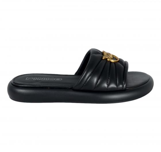 Pinko Ciabatte Donna in Pelle Love Birds SD0525 Fiona 03 Fascia Imbottita Colore Nero Z99