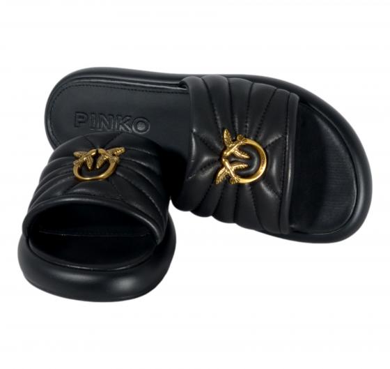 Pinko Ciabatte Donna in Pelle Love Birds SD0525 Fiona 03 Fascia Imbottita Colore Nero Z99