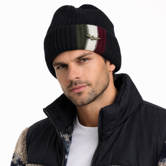 AERONAUTICA MILITARE Berretto Uomo A Coste Con Bandiera Tricolore CU0080UL00555 Colore Nero