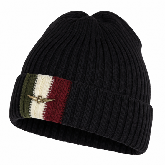 AERONAUTICA MILITARE Berretto Uomo A Coste Con Bandiera Tricolore CU0080UL00555 Colore Nero