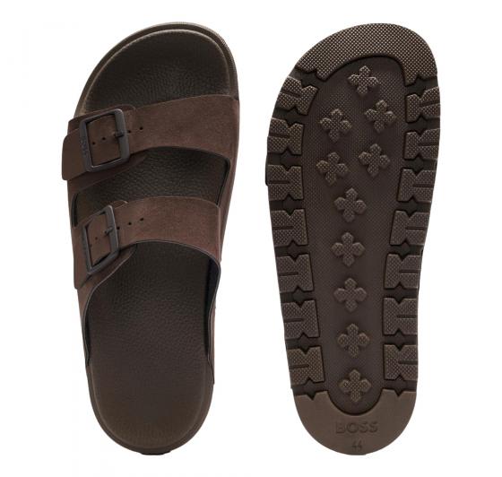 BOSS Sandali Uomo Slider Con Doppia Fascetta e Fibbie Con Logo Surfley Sand mf 50563157 Colore Marrone