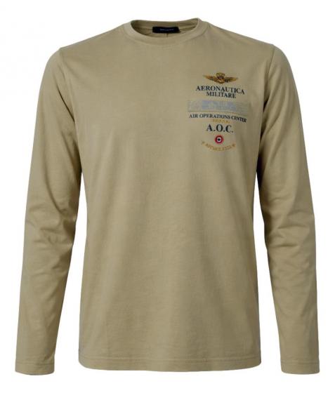 AERONAUTICA MILITARE T Shirt Uomo Manica Lunga In Cotone Tinto Capo e Canvas TS2470UJ00705 Colore Verde Oliva