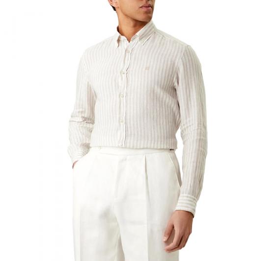 BOSS Camicia Uomo Regular Fit In Lino A Righe H LIAM BD E C1 261 50560595 Colore Righe Beige