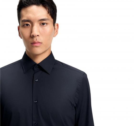 BOSS Camicia Uomo Slim Fit Blu Scuro Popeline Stretch H-HANK-Kent-C1-214 50469345