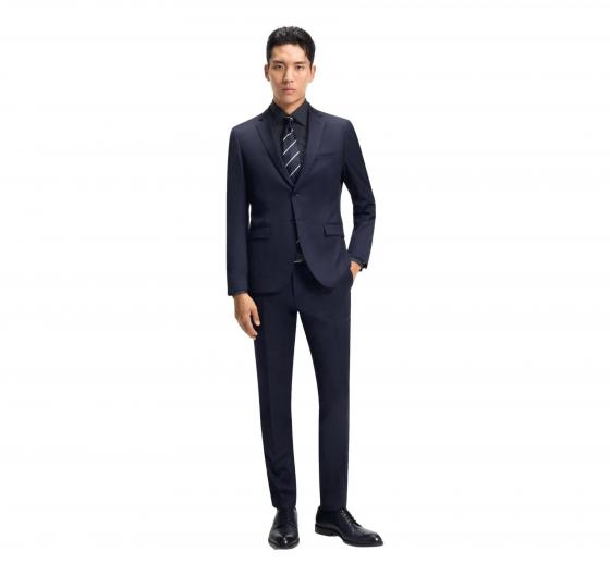BOSS Camicia Uomo Slim Fit Blu Scuro Popeline Stretch H-HANK-Kent-C1-214 50469345